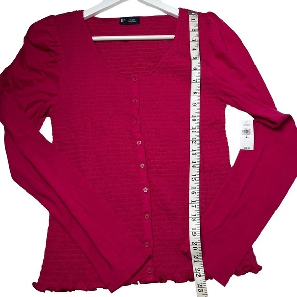 GAP Women Button Front Top Sz S Tall Hot Pink Smocked Button DownLong Sleeve NWT - Picture 10 of 11